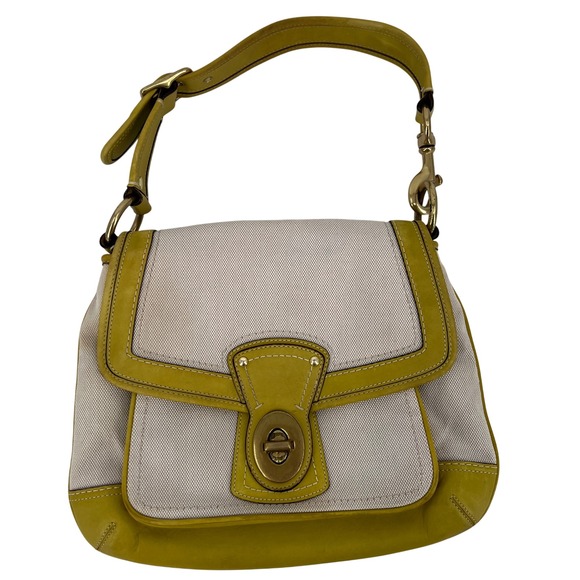 Coach Ali Slim Legacy Canvas Lime Green Leather Trim Turnlock Y2K 10828 Hobo - Picture 1 of 10